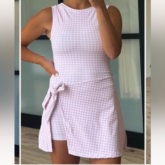 Sleeveless Lilac Gingham Romper with Side Tie - Picture 5 of 6